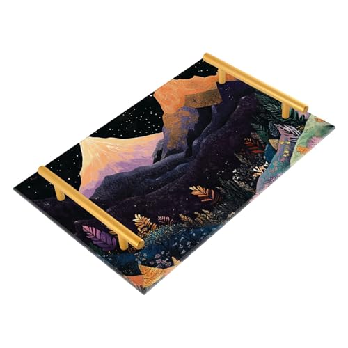 Black Mountain Illustration Art Decorative Breakfast Trays with Handles Plastic Food Tray for Jewelry Perfume for Bed Serving charolas para mesa de Centro