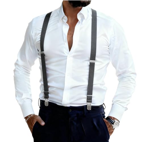Image of Suspenders for Men and Women Adjustable Elastic 1 inch Wide Leather Heavy Pants Strong Metal Clips Suspender Costume