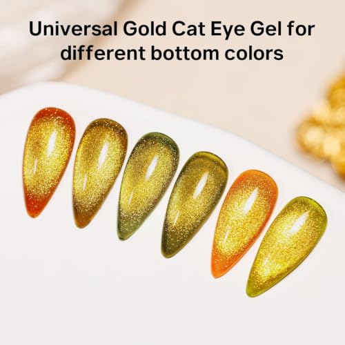 Image of Cat Eye Gel Polish with Dual Magnet 15ML Holographic Glitter Magnetic Soak-Off UV /LED Gel Polish for Salon & DIY Nail Art (GOLDEN ECLIPSE)