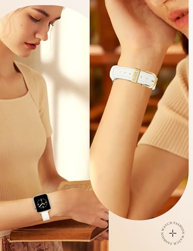 Image of JR.DM Slim Leather Bands Compatible with Apple Watch Band 38mm 40mm 41mm 42mm 44mm 45mm 46mm 49mm, Genuine Leather Band with Charms, Feminine Design for Iwatch Ultra SE Series 11 10 9 8 7 6 5 4 3 2 1
