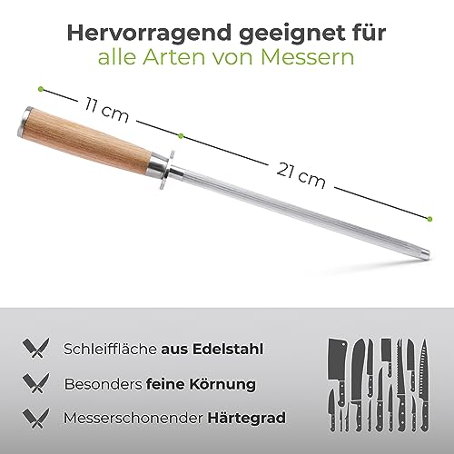 Foto von NEU: Greenable ® Premium Wetzstahl – Messerschärfer aus gehärtetem Stahl mit Holzgriff – Geeignet für alle Messer – Messerschleifer für Profis – 100% Natürliche Rohstoffe – Vegan & Nachhaltig