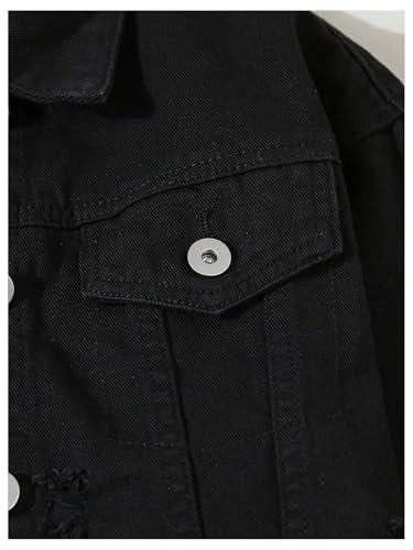 GORGLITTER Girl's Ripped Jean Jacket Button Down Long Sleeve Crop Denim Jackets Spring Fall Outerwear4