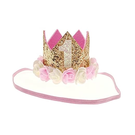 JZK Corona de princesa dorada rosa sombrero cumpleaños para bebé niña primer cumpleaños, 1 año niña corona cumpleaños tiara, princesa bebé flor corona diadema cumpleaños accesorios
