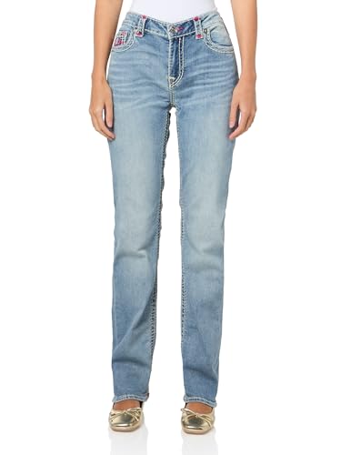 True Religion Women's Billie Mid Rise Straight Jeans - Super T Stitching
