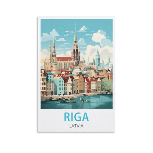 Impression sur toile Riga poster retro 50 x 75 cm décoration salon