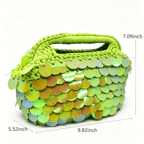 Image of Small Woven Clutch Purse Handmade Crochet Evening Bag Unique Sequin Clutch Handbag for Wedding Party Prom