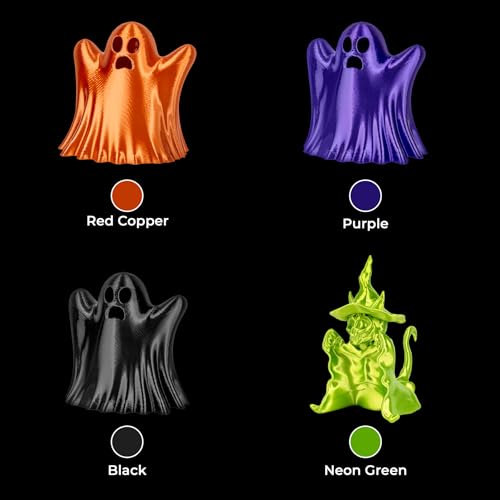 Image of AMOLEN PLA 3D Printer Filament Silk PLA Filament 1.75mm Silk Filament Pack Black /Red Copper /Purple /Neon Green 3D Printing Filament Bundle for Holiday 3D Printing, 200gX 4 Spools