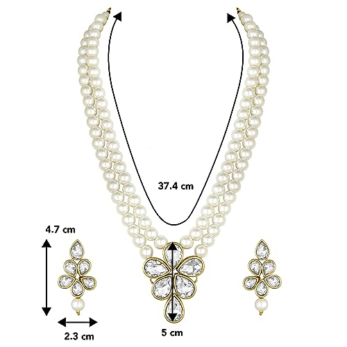 Image of Peora Crystal Faux Pearl Kundan Necklace & Jewellery Set Gift for Women