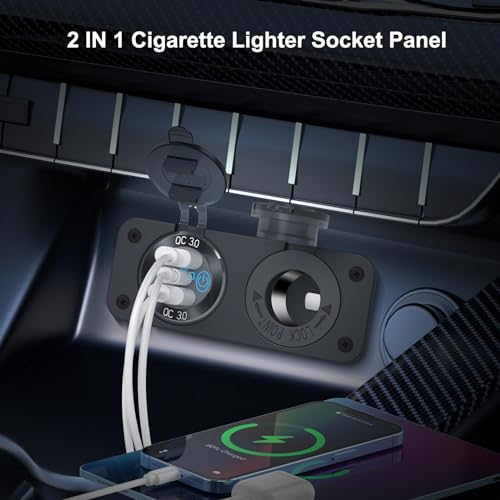 Gniazdo USB 12 V morski przełącznik panelu wtyczki 12 V, PD3.0 i podwójny port USB QC3.0 aluminiowa ładowarka samochodowa, wodoodporna zapalniczka 150 W 2 w 1 zestaw do kampera