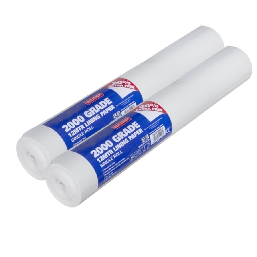 2 x Lining Paper for Walls 2000 Grade Thick - 12m x 53cm Wallpaper for New & Damaged Ceiling & Walls - Strippable & Paintable Plain White Lining Paper - Paste The Paper Roll - 6.36m2 Coverage.