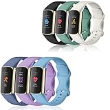 6 Packs Sport Band Compatible with Fitbit Charge 5 Bands for Women and Men, Soft and Waterproof Wris