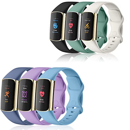 6 Packs Sport Band Compatible With Fitbit Charge 5 Bands For Women And Men, Soft And Waterproof Wristband Replacement Bracelet Strap For Fitbit Charge 5 Fitness Tracker Accessories, 3 Packs #TOP5