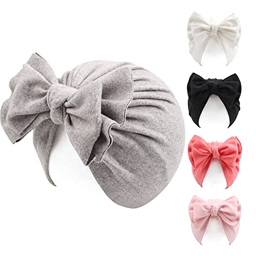 Peecabe Cotton Newborn Baby Girl Hospital Hat Infant Caps Bow Baby Beanie Hats for Girls Spring Summer 0-36 Months
