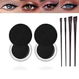 Waterproof Gel Eyeliner Pot Set with 2PCS Brushes, Long Lasting Smudge-Proof Formula, High-Intensity Pigments for Eyes and Brows, Black Eyeliner Pot for Bold Eye Makeup Looks (Black-2PCS)