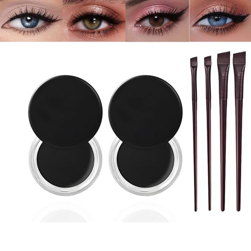 Waterproof Gel Eyeliner Pot Set with 2PCS Brushes, Long Lasting Smudge-Proof Formula, High-Intensity Pigments for Eyes and Brows, Black Eyeliner Pot for Bold Eye Makeup Looks (Black-2PCS)