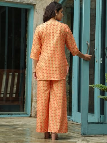 Image of GRECIILOOKS Co-ord Set for Women Stylish | Kurtis | Anarkali Viscose Printed Kurta & Straight Pant Sets | Festive Ethnic Indian Traditional Outfit for Functions & Puja | 3 /4 Half Sleeve