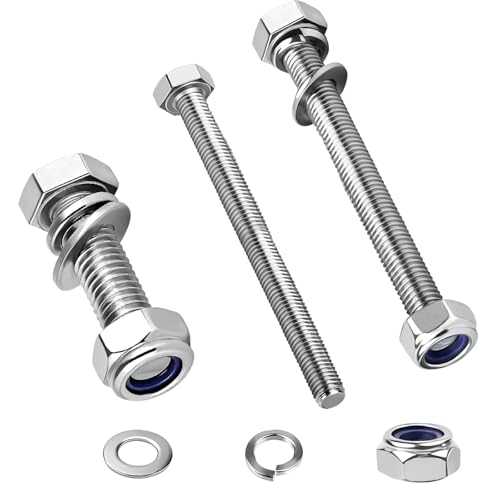 Jyvex Lot de 20 vis à tête hexagonale M8 x 20 mm en acier inoxydable A2 V2A, vis de machine, écrous hexagonaux, rondelles et anneaux à ressort, pour meubles et machines DIY