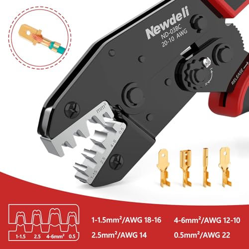 Image of Newdeli Wire Crimping Tool for Non Insulated Open Barrel Terminals Receptacles - AWG 20-10 Ratchet Wire Crimper Open barrel Crimping Tool Electrical Connectors Ratcheting Crimping Plier Crimp Tool
