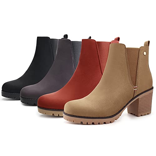 Jabasic Women Casual Suede Ankle Booties Block Heel Slip On Chelsea Boots (8,Lt Brown) #TOP6