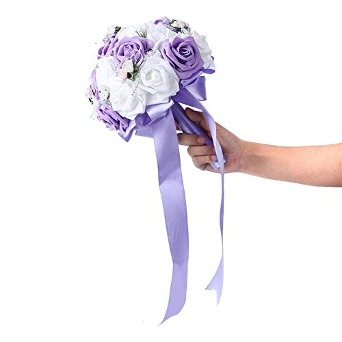 Fdit Mariage Bouquet Romantique Fleurs Artificielles Rose Bouquet Bouquet De Mariage De Mariée pour La Maison Garden Party Décoration De Mariage(Violet)