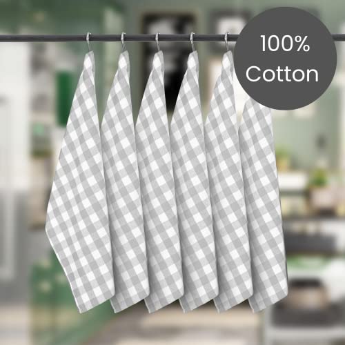 Linen Hub Set Of 12 Cotton Kitchen Dish Towels 16X26, Absorbent Durable Washable Tea Towels, Restaurant Cleaning Towels, Buffalo Plaid Check Kitchen Towels With Hanging Loop, Grey White #TOP2