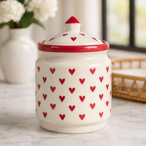 Image of Classyo Ceramic Storage Containers - 700 ml, Salt Container, Pickle Jar with lid, Ceramic Jars for Kitchen Storage for Achar and Namak (Set of 1, Heart Design)