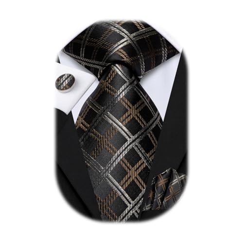 Image of Hi-Tie Men Ties Sets Silk Stripe Paisley Necktie Pocket Square Cufflinks for Business Wedding