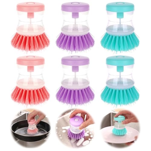 Cepillo para Fregar Platos y Ollas con Dispensador de Jabón,6 Unidades Cepillo para Fregar Platos,Cepillo de Cocina para Platos y Ollas,Ideal para Limpieza de Utensilios y Superficies
