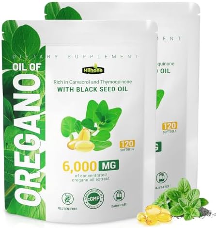 Oil of Oregano Softgels - Oil of Oregano with Black Seed Oil, Formulated with Carvacrol 165mg & Thymoquinone, 240 Softgels (2 Packs) - 120 Days Supply
