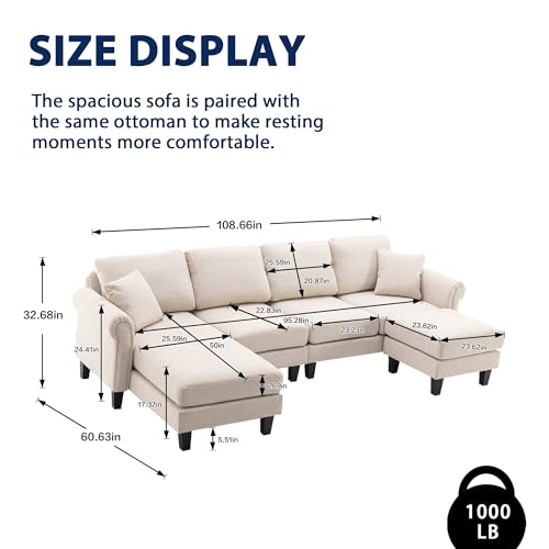 Image of Nathan 6 Seater L Shape Sofa with Centre Table | 6 Seater Sofa Set for Living Room | Premium Fabric Sofas