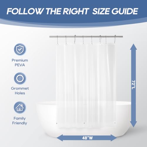 Image of downluxe Clear Shower Curtain Liner with Magnets, Clear Shower Liner, 48 inch W x 72 inch L Lightweight Shower Curtains for Bathroom