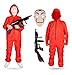 Produktbild 3 Teilig Haus des Geldes Kostüm Set - mit Dali Maske, aufblasbares Gewehr, Einheitsgröße Overall rot - für Erwachsene Unisex für Fasching & Halloween (160-180cm)