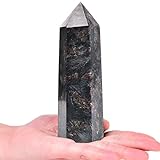 MOGEMT Large Astrophyllite Quartz Healing Crystal Tower Black Firework Stone Obelisk 6 Faceted Single Point Wand Reiki Chakra Meditation Therapy 1-1.5 LBS