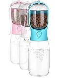DAVID SELLER Hunde Trinkflasche, Wasserflasche für Hund mit Napf und Futterbehälter, Hundewasserflasche große - 550 ml Wasser - 100 gr Trockenfutter Leckerli - Reisen, unterwegs, Blau,Weiß