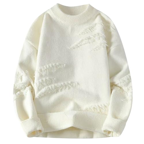 Sweater for Men's Fashion Solid Color Long Sleeves Crewneck Y2k Ripped Ribbed Knit Pullover Sweaters Knitwear Tops
