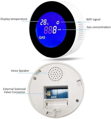 Gas Detectors, WiFi Natural Gas Detector with Electric Solenoid Valve Automatic Smart Control Shut Off Methane CH4 Leak Alarm Sensor(with V15GC Valve)