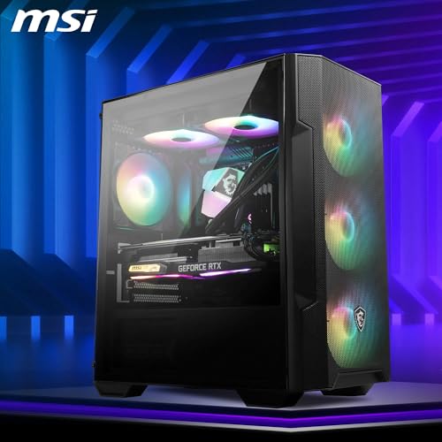 MSI MAG Forge M100R Boîtier PC Mini-Tour - Verre trempé, capacité Micro-ATX et Mini-ITX, Panneau Avant en Maille, 4 Ventilateurs ARGB de 120 mm avec contrôleur Hub, Filtre Anti-poussière magnétique