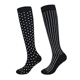 2 Pairs Compression Socks for Women Knee High Striped Socks and Polka Dot Socks for Circulation...