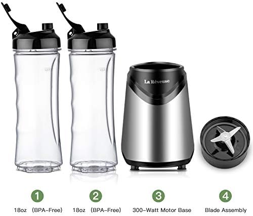La Reveuse Smoothie Blender Personal Size with 2 BPA Free Portable Travel Sports Bottles (550ml),300 Watts,Silver (Silver)