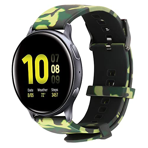 ACTECH Bracelet Compatible avec Samsung Galaxy Watch Active/Active 2/Galaxy Watch 42mm/Gear S2/Huawei Watch 2/GT 2 42mm, 20mm Bracelet de Remplacement en Silicone (Camouflage Vert) Cover