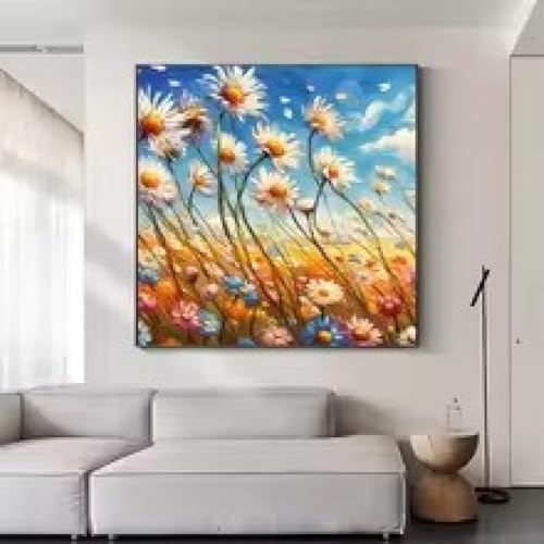 Décoration murale Daisy in the Wind peinture fleurs sauvages toile 50x50cm