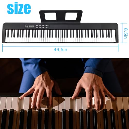 88 Key Keyboard Piano, Semi Weighted Electronic Digital Piano with Music Stand, Power Supply, Sustain Pedal, Stand, Bluetooth, Carrying Case, Headphones, USB-MIDI, Piano Lessons for Beginners - Thumbnail 2