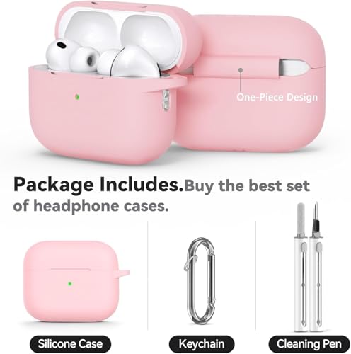 Image of Meyaar for AirPods Pro 3 Case 2025 with Cleaner Kit,Soft Silicone Protective Cases for Apple AirPods Pro 3rd Generation Case for Women Men,AirPod Pro 3 Cases Cover Accessories with Keychain(Pink)