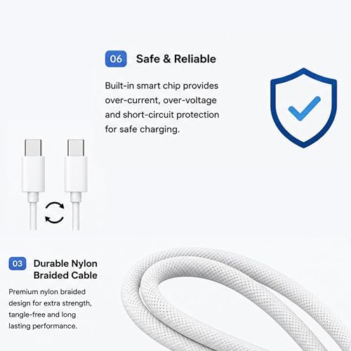 Image of Ultra-Fast PD Cable For iPhone Charger Cable Type C to C Cable for iPhone 17 /17 Air /17 Pro /17 Pro Max, 16 /16 Plus /16 Pro /16 Pro Max Original Speed