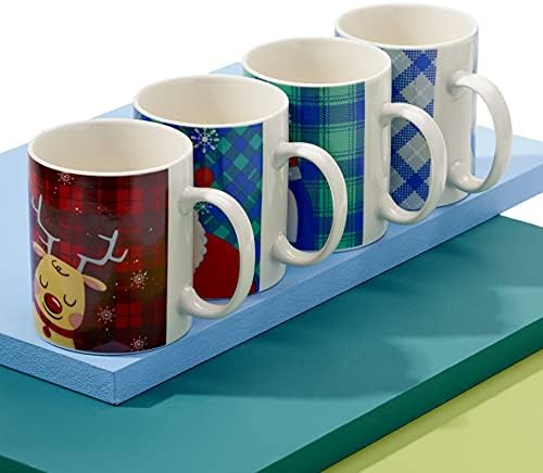THE TWIDDLERS - 4 Christmas Mugs Different Festive Designs for Xmas Party Gift Set Secret Santa Present - 340 ml