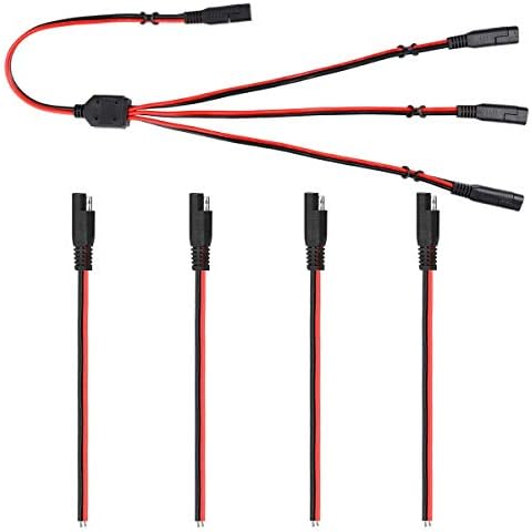SAE Power Extension Cable Y Splitter 1 to 3 Connector With Dust Cap And 4 Pcs 2 Pin Quick Disconnect Wire Harness(4 Pcs 1.2 FT+1 Pcs 1 to 3) Cover