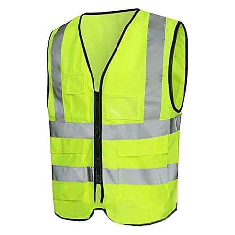 High Vis Viz Safety Waistcoat, High Visibility Reflective Strips, Yellow Safety Vest with Convenient Zipper and Pockets (Large) Cover