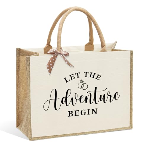 Bride Bag, Bride Gifts, Bridal Shower Gifts, Let The Adventure Begin Brides Canvas Tote Bag, Wedding Bachelorette Honeymoon Gift Bridesmaid Tote Bags, Bestie Birthday Christmas Reusable Shoulder Bags