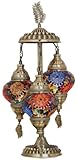 DEMMEX 3-Globe Turkish Moroccan Table Lamp, Tiffany Mosaic Glass Bedside Night Light, Handmade Colorful Mosaic Glass Globes & Antique Brass Finish Base, 21