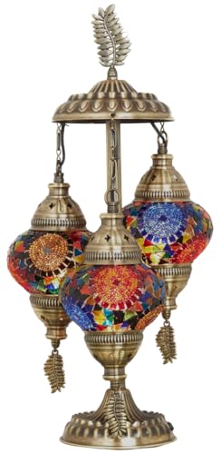 DEMMEX Lampe de chevet de table en mosaïque marocaine turque, 3 nuances, faite à la main, 53 cm